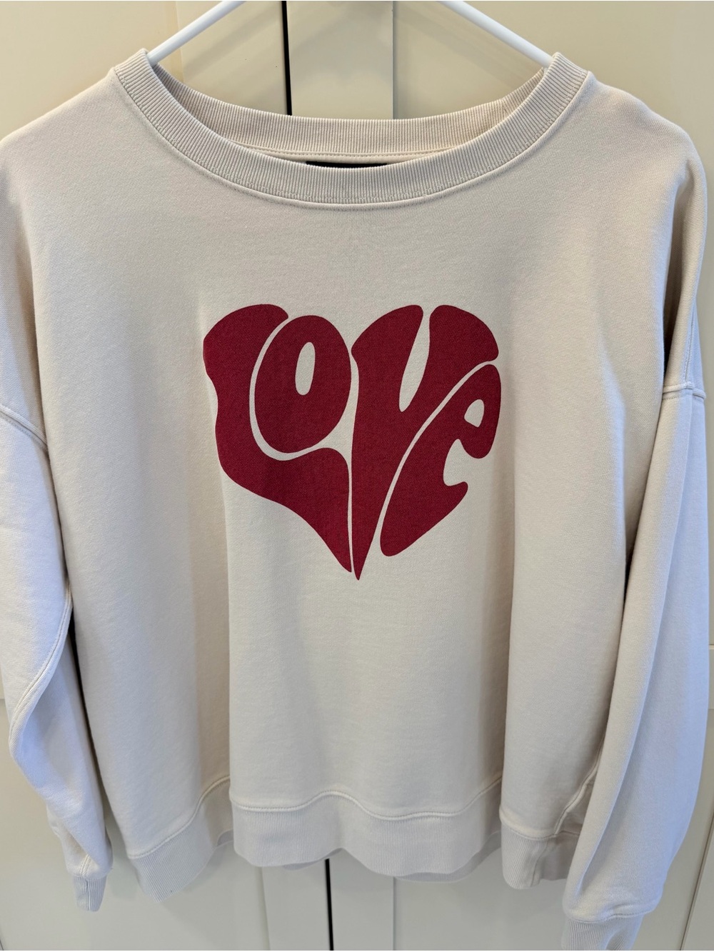 J. Crew Cream Crewneck Sweatshirt with Red 'LOVE' Heart